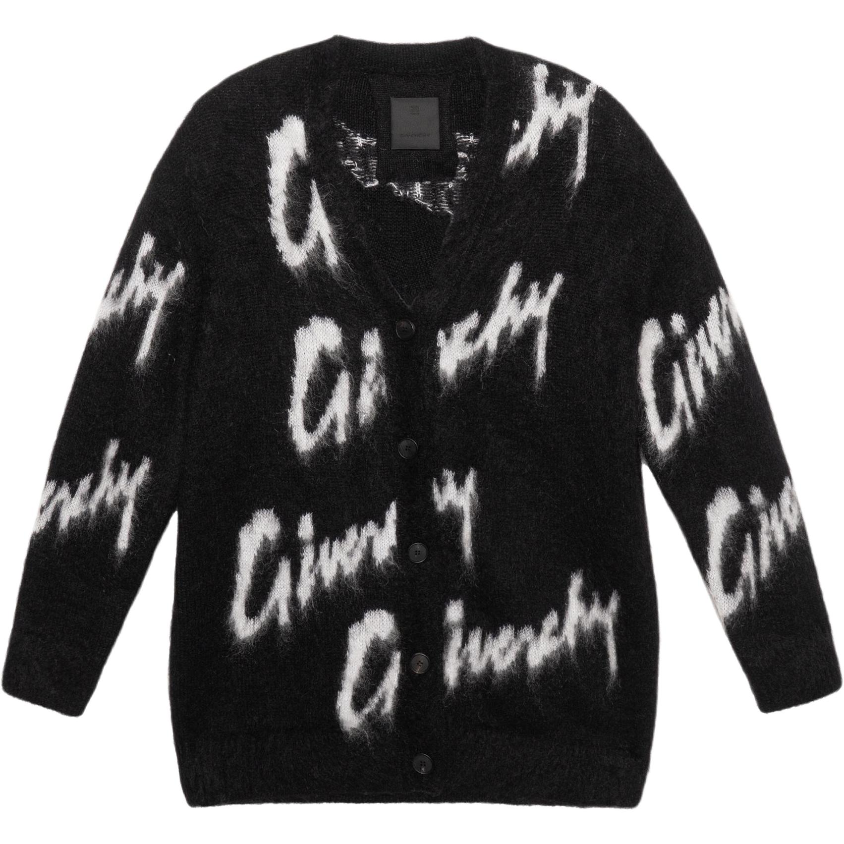 (Women) Givenchy SS23  Black Logo Print V-Neck Button Knit Cardigan. BW90KY4ZFU-004