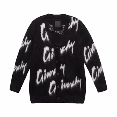 (Women) Givenchy SS23 Black Logo Print V-Neck Button Knit Cardigan. BW90KY4ZFU-004