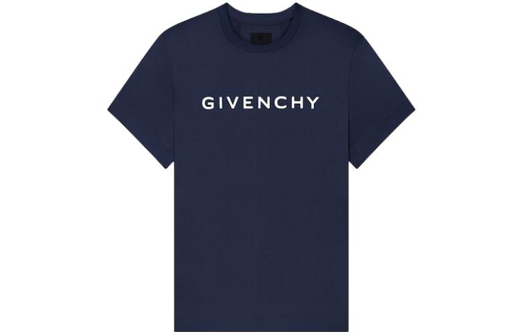 (Women) GIVENCHY SS23  Navy Blue Logo Print Casual Short Sleeve T-Shirt. BW707Z3YAC-499