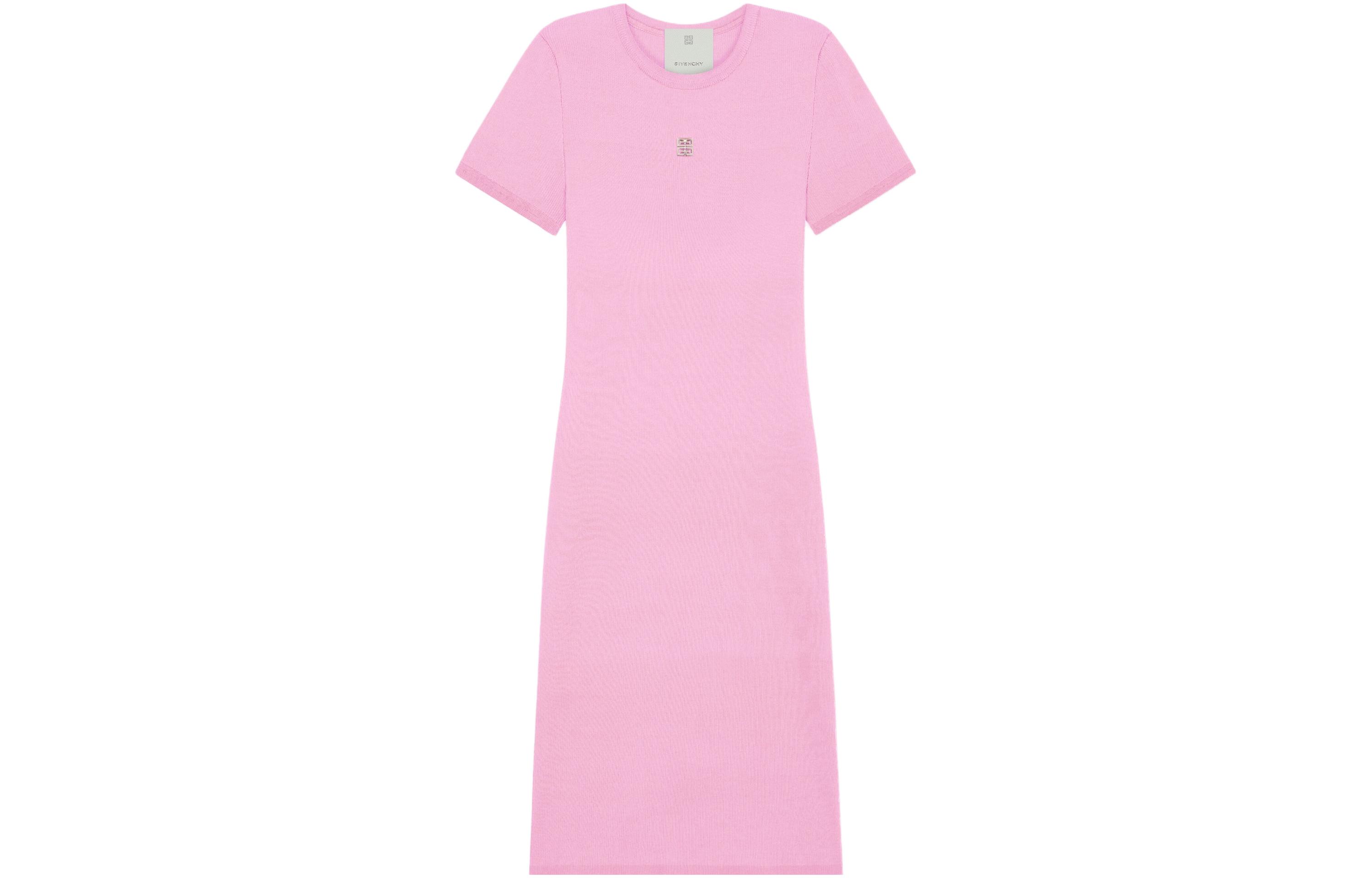 (Women) Givenchy SS23  Pink Knit Short Sleeve Dress with Logo Print. BW21LZ4ZH1-671