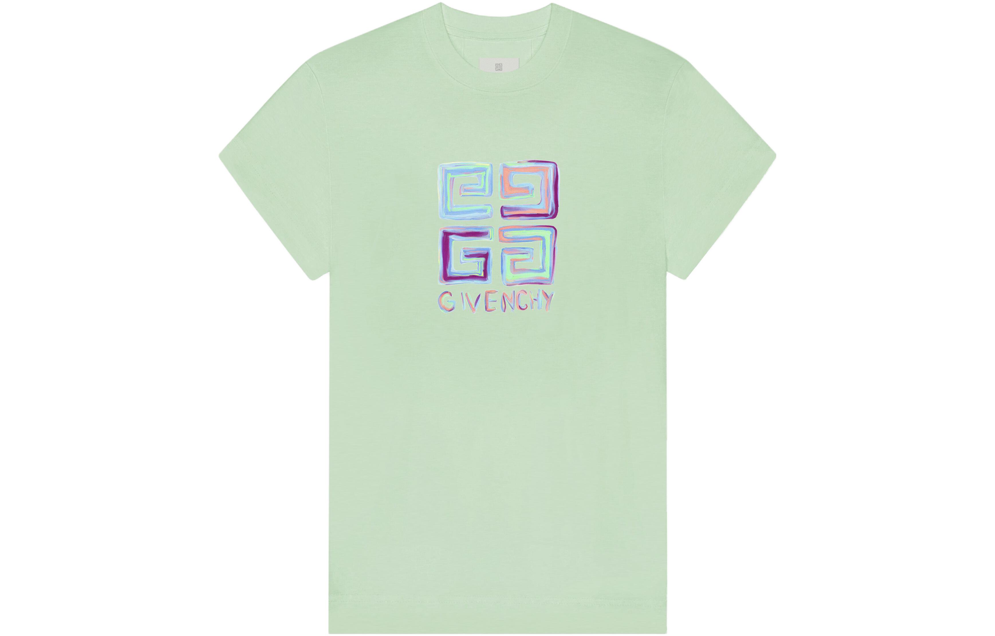 Order (Women) Givenchy SS23  Solid Color Printed Slim Fit Green T-Shirt. BW70AS3YCU-340