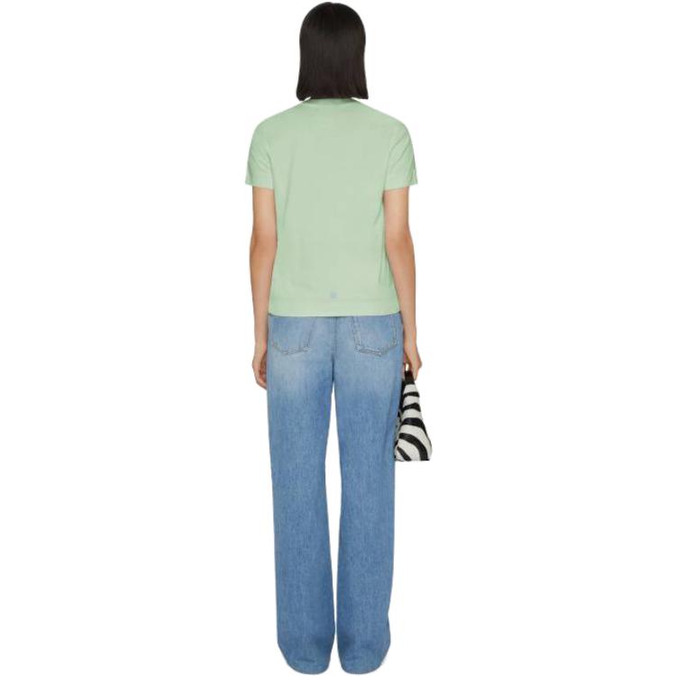 Shop (Women) Givenchy SS23  Solid Color Printed Slim Fit Green T-Shirt. BW70AS3YCU-340