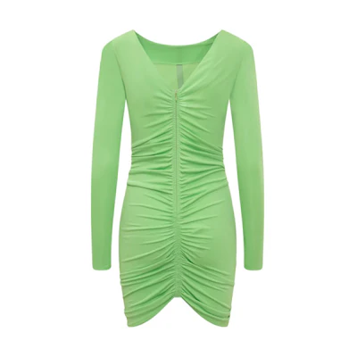 (Women) GIVENCHY SS23 Solid Pleated Long Sleeve Dress Green BW21NP30ZH-322