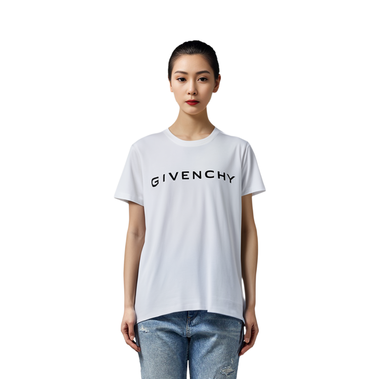 Lookbook (Women) Givenchy SS23  White Logo Print Short Sleeve Casual T-Shirt. BW707Z3YAC-100