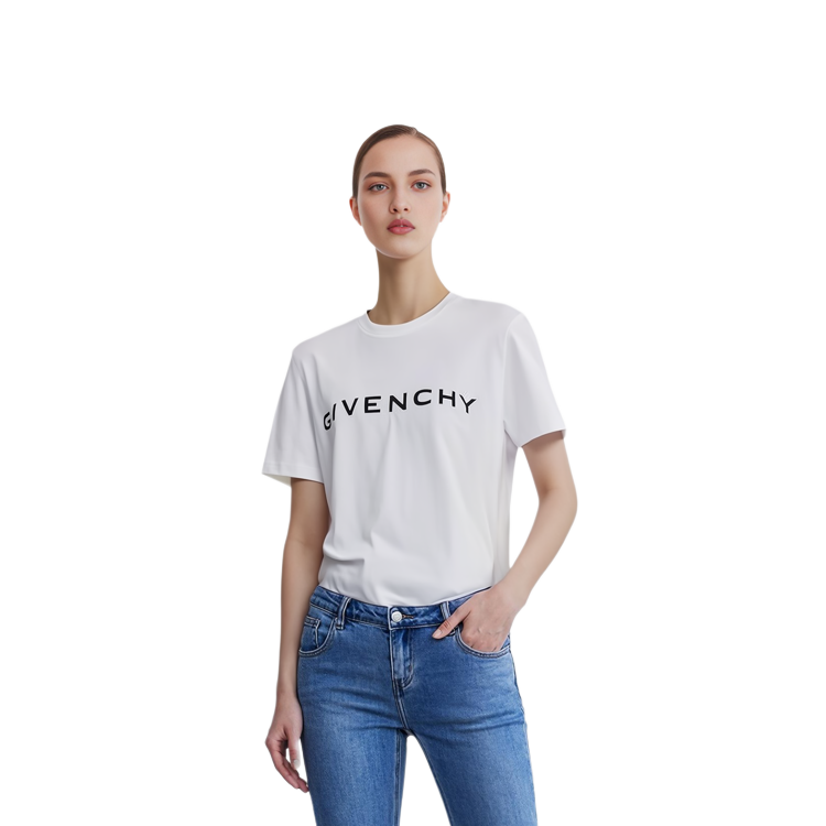 Shop (Women) Givenchy SS23  White Logo Print Short Sleeve Casual T-Shirt. BW707Z3YAC-100