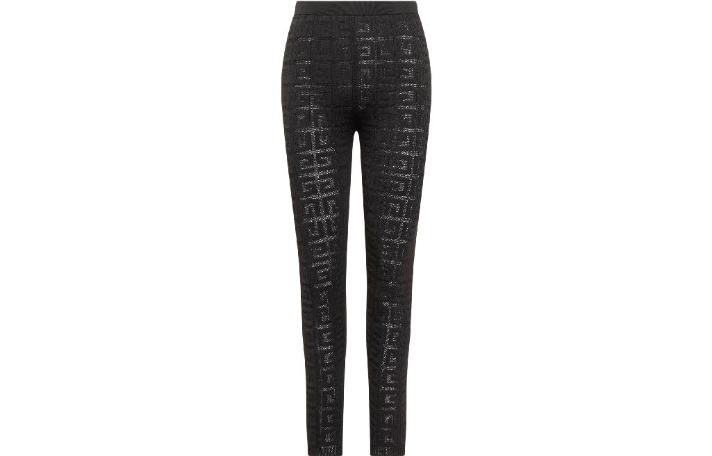(Women) Givenchy SS23 Black Logo Print Slim-Fit Leggings with Elastic Waist. BW510L4ZD6-001