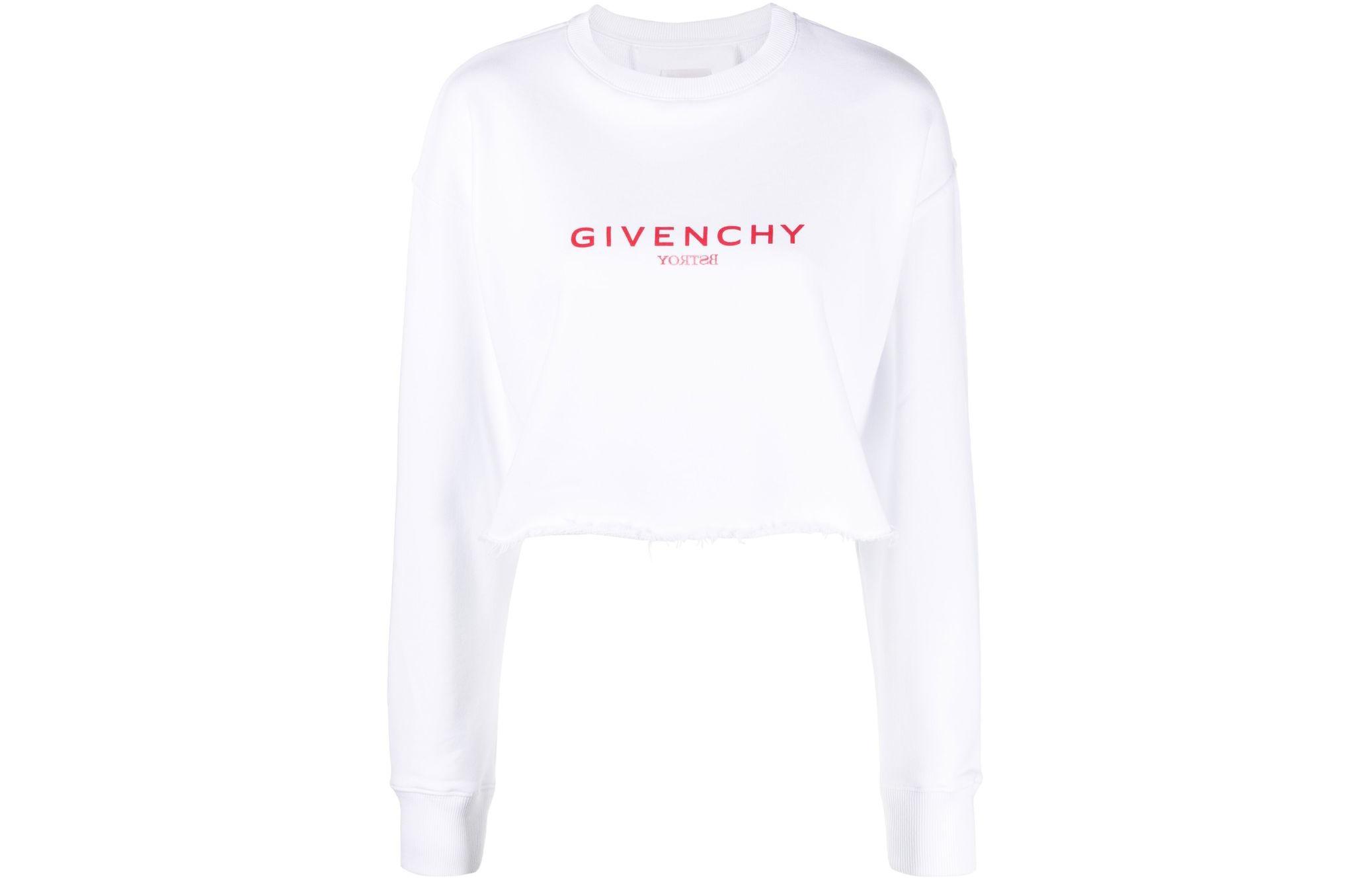 (Women) Givenchy SS23 Colorblock Logo Print Crewneck Crop Sweatshirt Women White. BWJ0203Y99-100