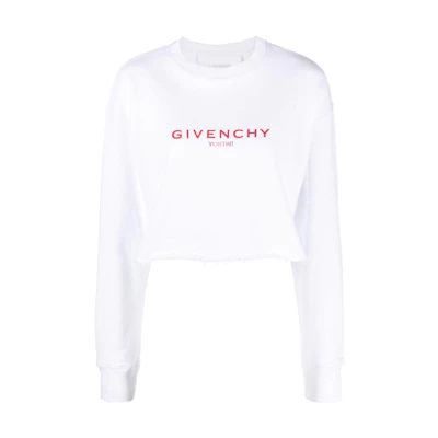 (Women) Givenchy SS23 Colorblock Logo Print Crewneck Crop Sweatshirt Women White. BWJ0203Y99-100