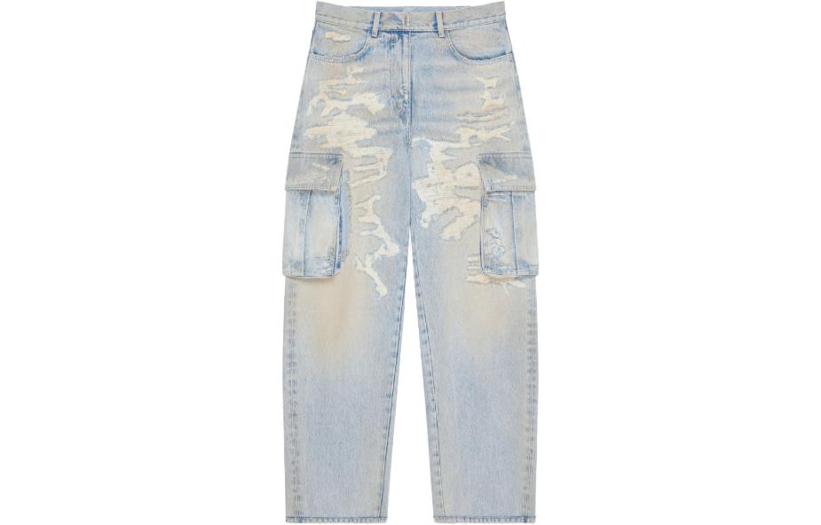 (Women) Givenchy SS23 Distressed Utility Pocket Denim Jeans Women Blue. BW50ZP5Y4N-452