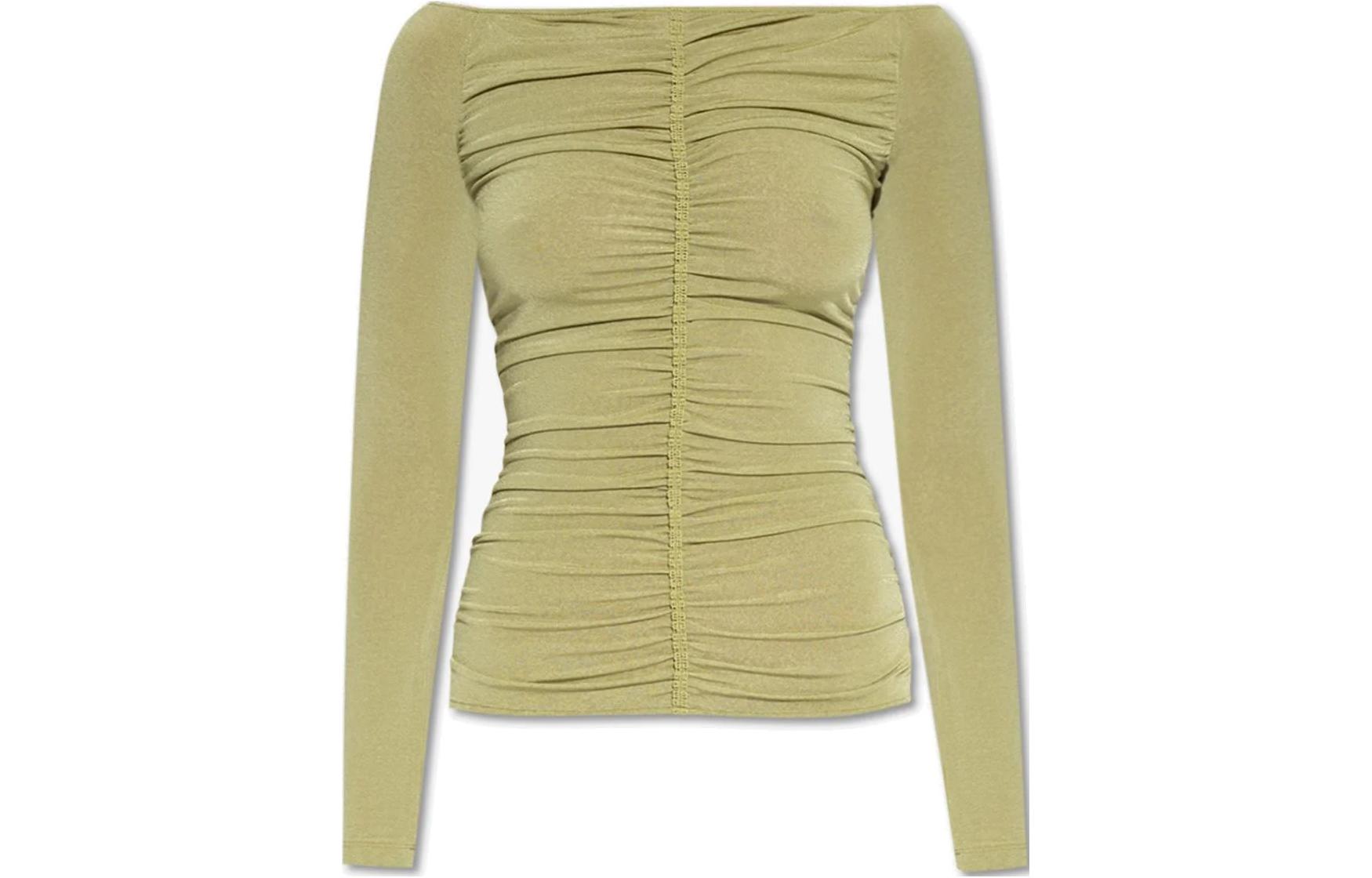 (Women) Givenchy SS23 Solid Pleated Backless Raglan Sleeve T-Shirt  Lime Green BW611Y30XK-339