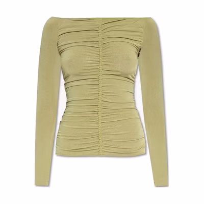 (Women) Givenchy SS23 Solid Pleated Backless Raglan Sleeve T-Shirt Lime Green BW611Y30XK-339