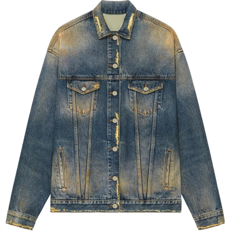 (Women) Givenchy SS23 Washed Denim Jacket Women’s Blue Casual Collar Style. BW00JW5Y5J427