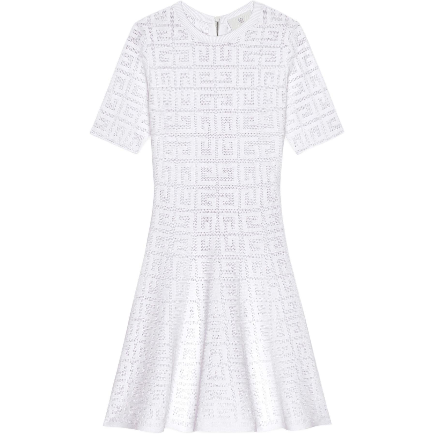 (Women) Givenchy SS23 White Jacquard Logo Short Sleeve Dress Women. BW21DJ4ZA4-100