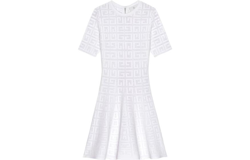 Order (W) 纪梵希 SS23 白色提花短袖连衣裙 女款 BW21DJ4ZA4-100