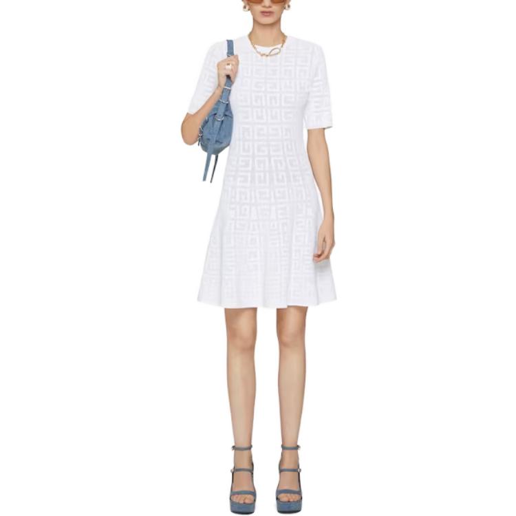 Lookbook (W) 纪梵希 SS23 白色提花短袖连衣裙 女款 BW21DJ4ZA4-100