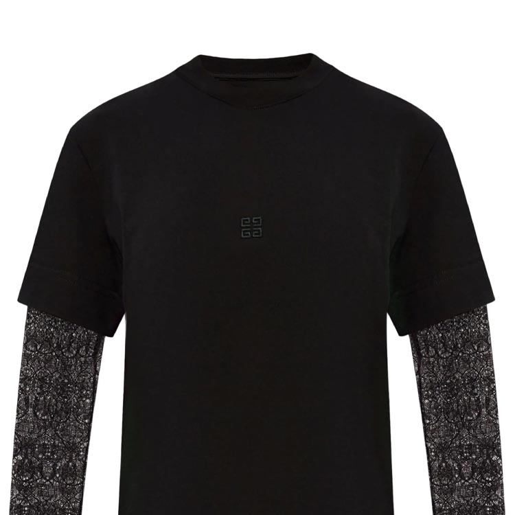 Sizing (W) GIVENCHY SS24 黑色層次設計長袖圓領T恤 BW70C93YNL-001