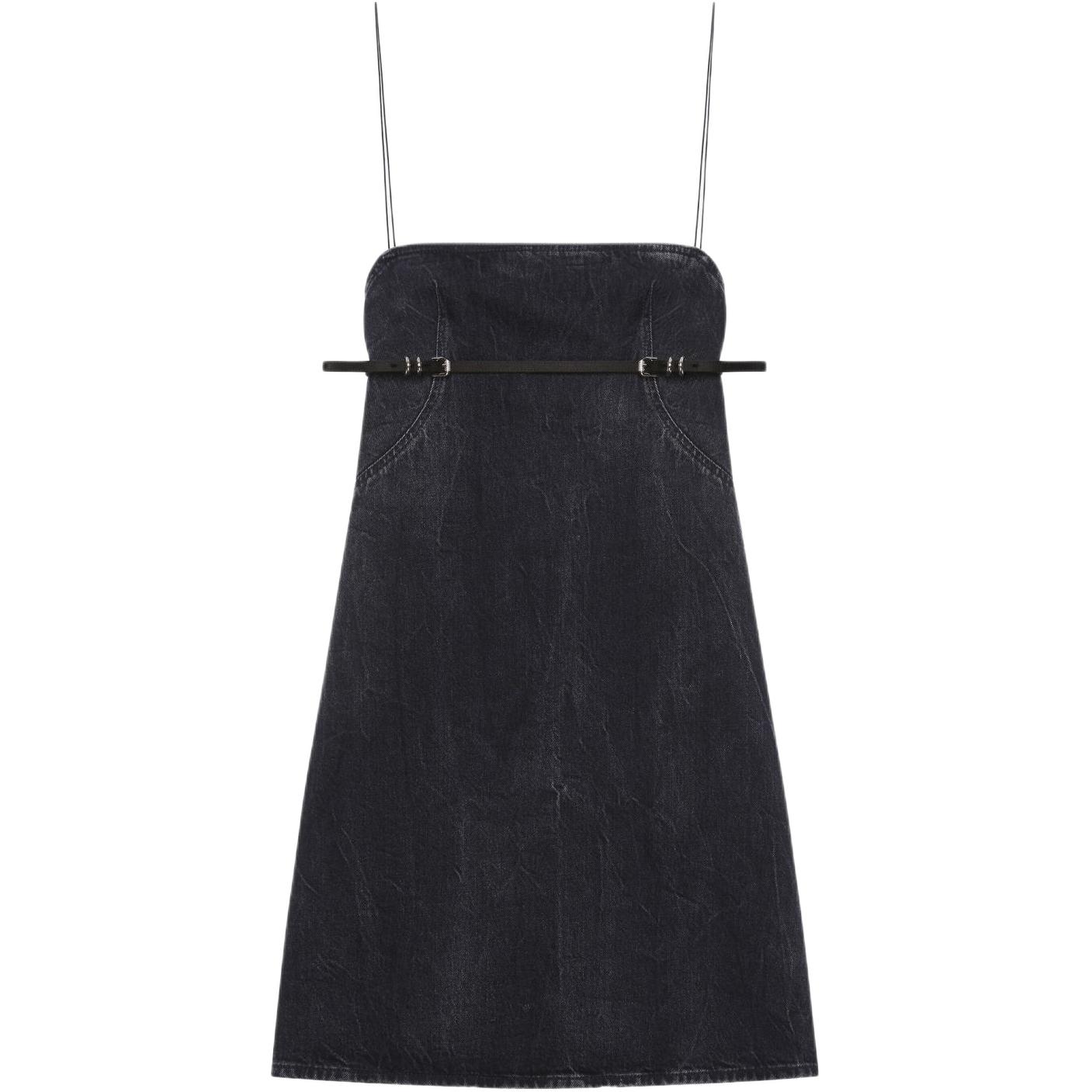 (Women) Givenchy SS24  Black Midi Slip Dress with Solid Color and Waist Zipper. BW221F5Y3P-001