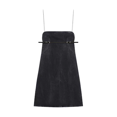 (Women) Givenchy SS24 Black Midi Slip Dress with Solid Color and Waist Zipper. BW221F5Y3P-001