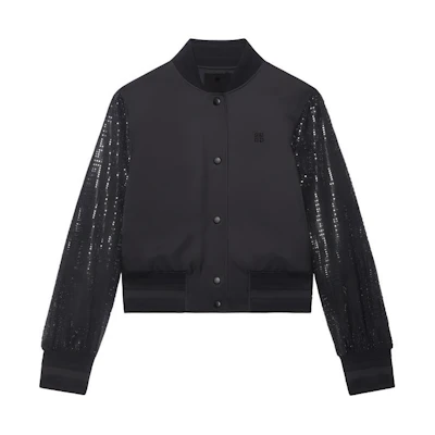 (Women) GIVENCHY SS24 Black Single-Breasted Jacket with Rhinestone Detail. BW00NK15AX-001