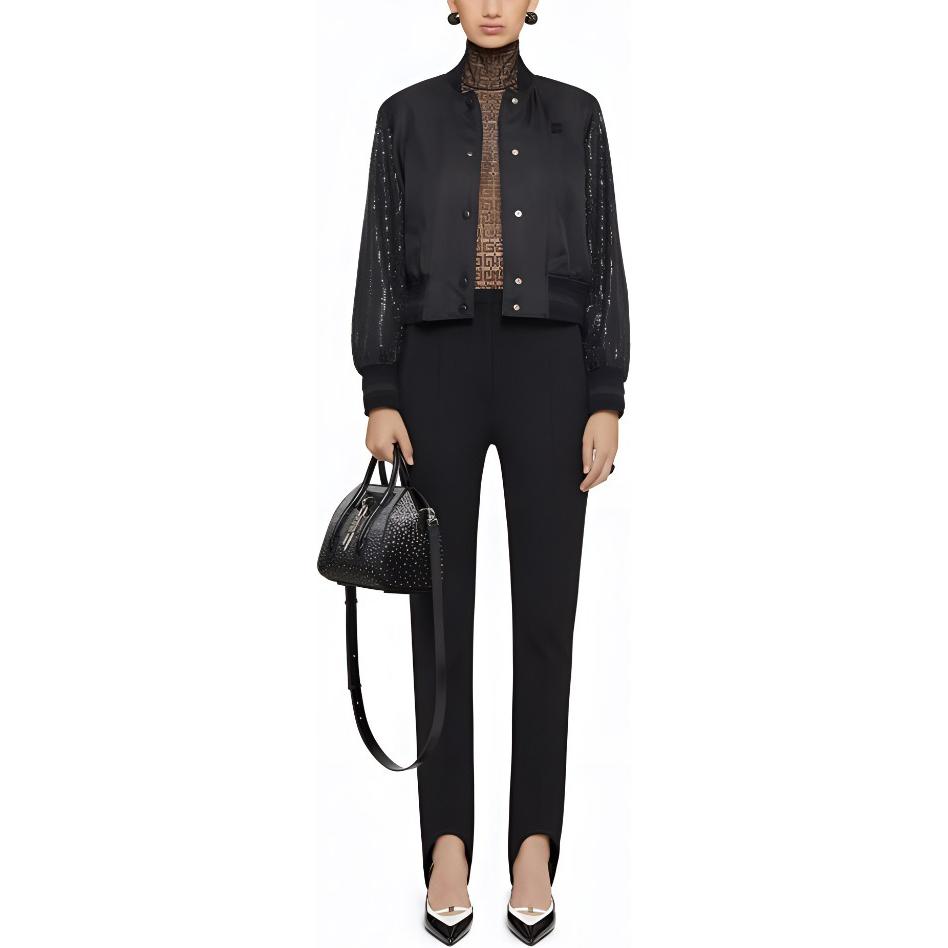 Lookbook (W) 지방시 SS24 블랙 크리스탈 장식 싱글 브레스트 자켓. BW00NK15AX-001