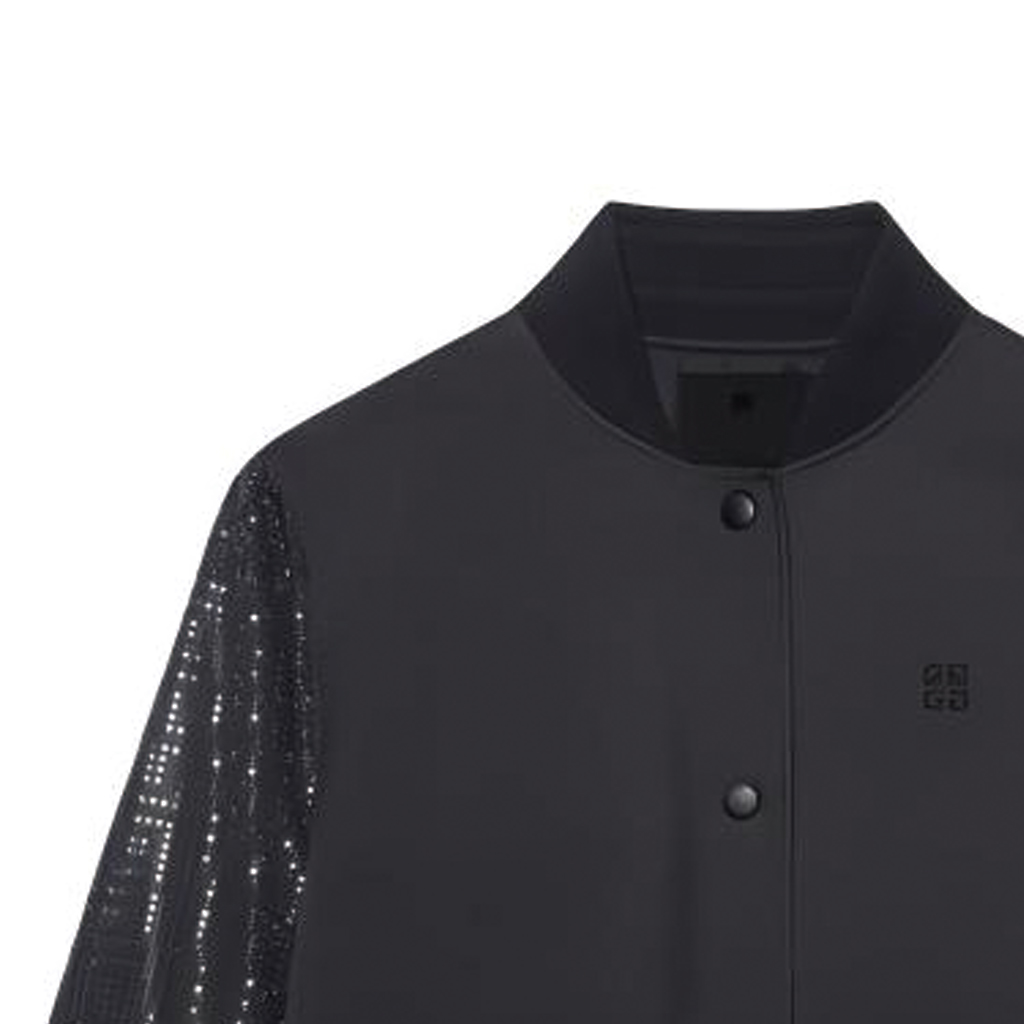 Sizing (W) 지방시 SS24 블랙 크리스탈 장식 싱글 브레스트 자켓. BW00NK15AX-001