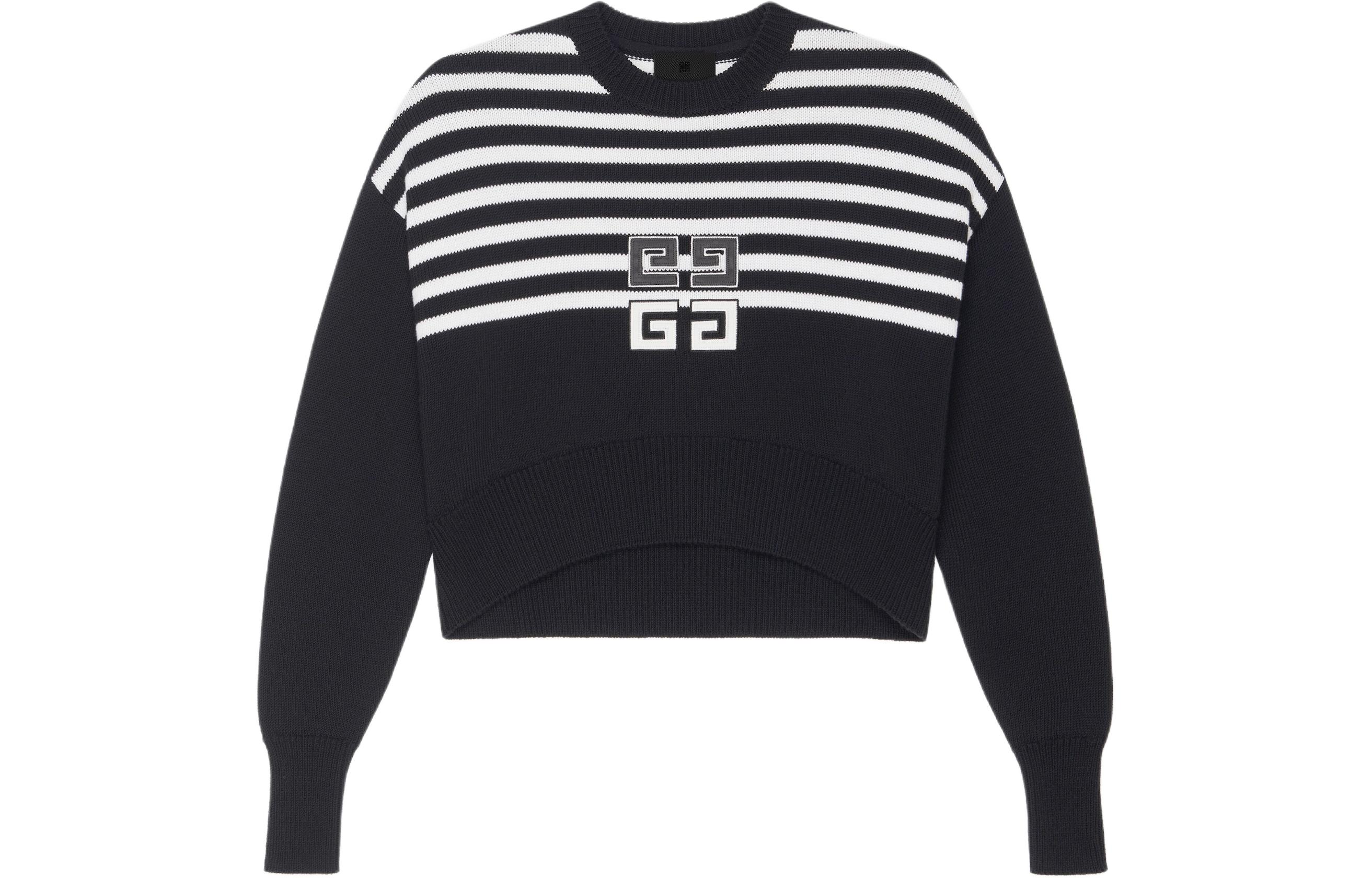 (Women) GIVENCHY SS24  Black Striped Logo Pattern Cropped Crewneck Sweatshirt. BW90PJ4ZL2-001
