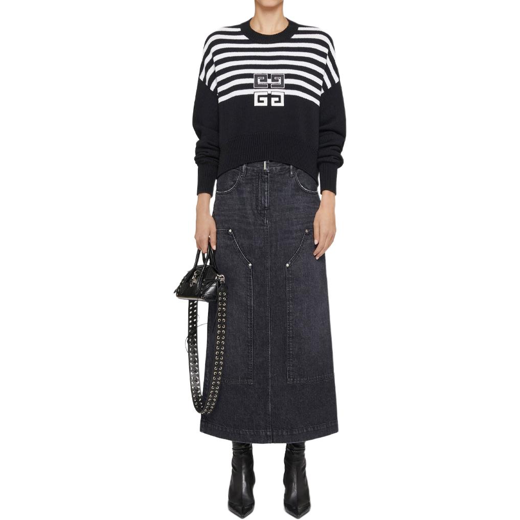 Lookbook (W) GIVENCHY SS24 黑色條紋Logo圖案短版圓領長袖上衣。 BW90PJ4ZL2-001