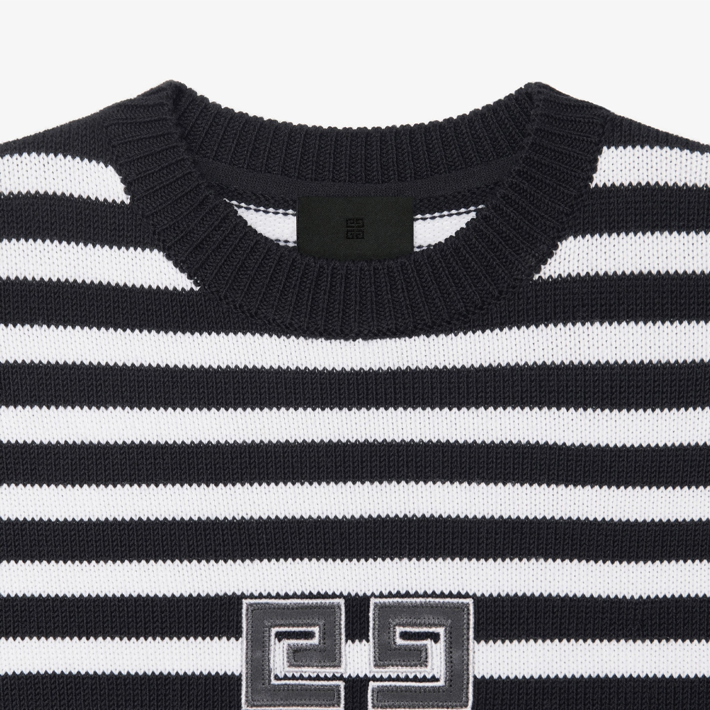 Details for (W) GIVENCHY SS24 黑色條紋Logo圖案短版圓領長袖上衣。 BW90PJ4ZL2-001