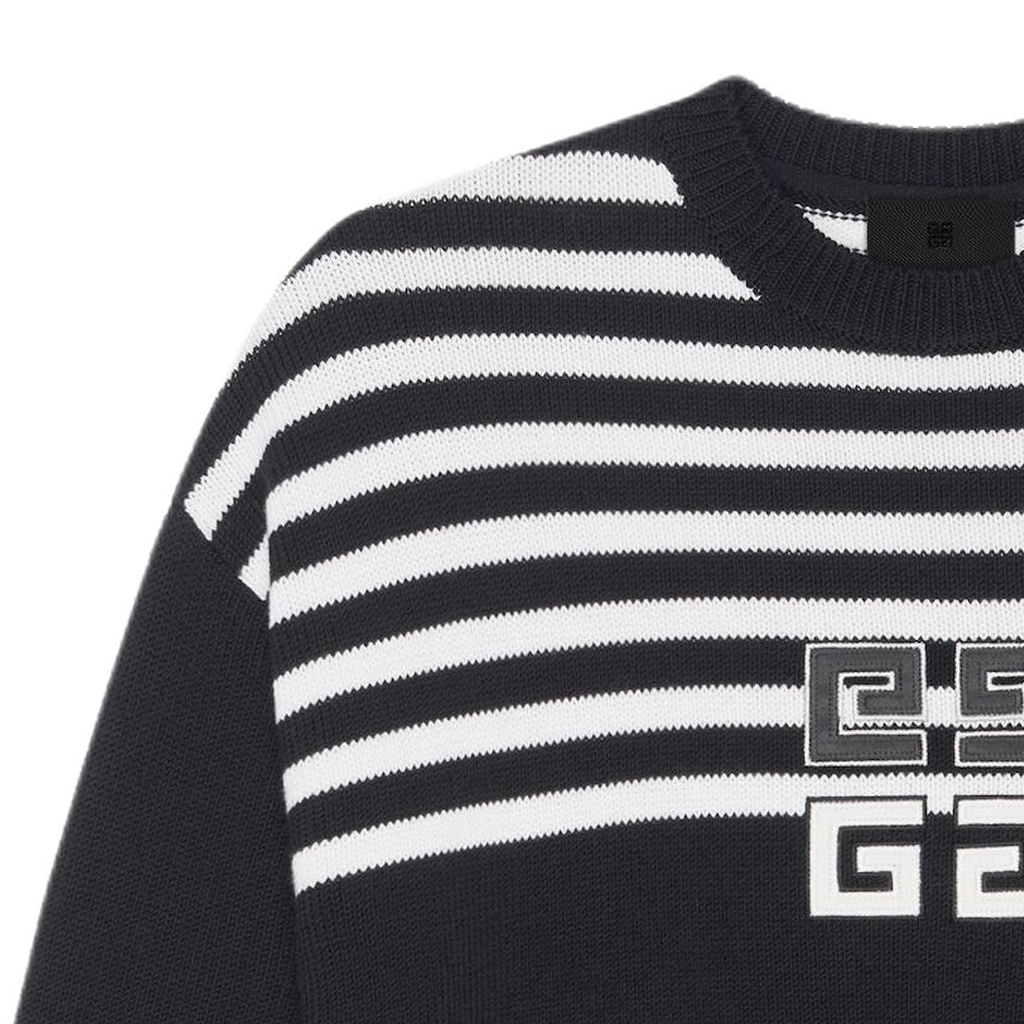 Sizing (W) GIVENCHY SS24 黑色條紋Logo圖案短版圓領長袖上衣。 BW90PJ4ZL2-001