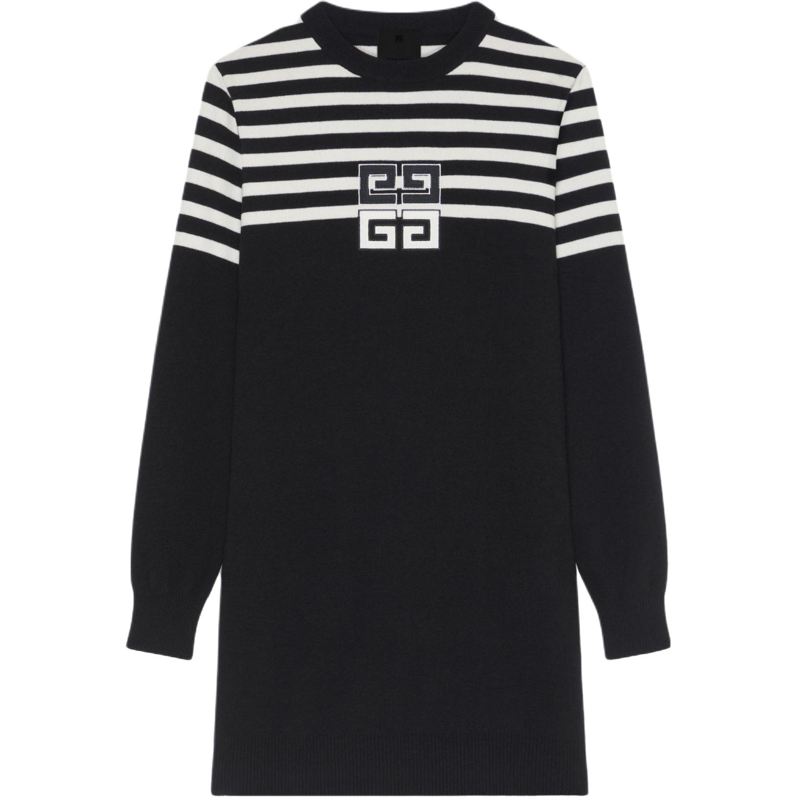 (Women) Givenchy SS24  Colorblock Striped Black Crop Long Sleeve Dress. BW21XU4ZL1-001