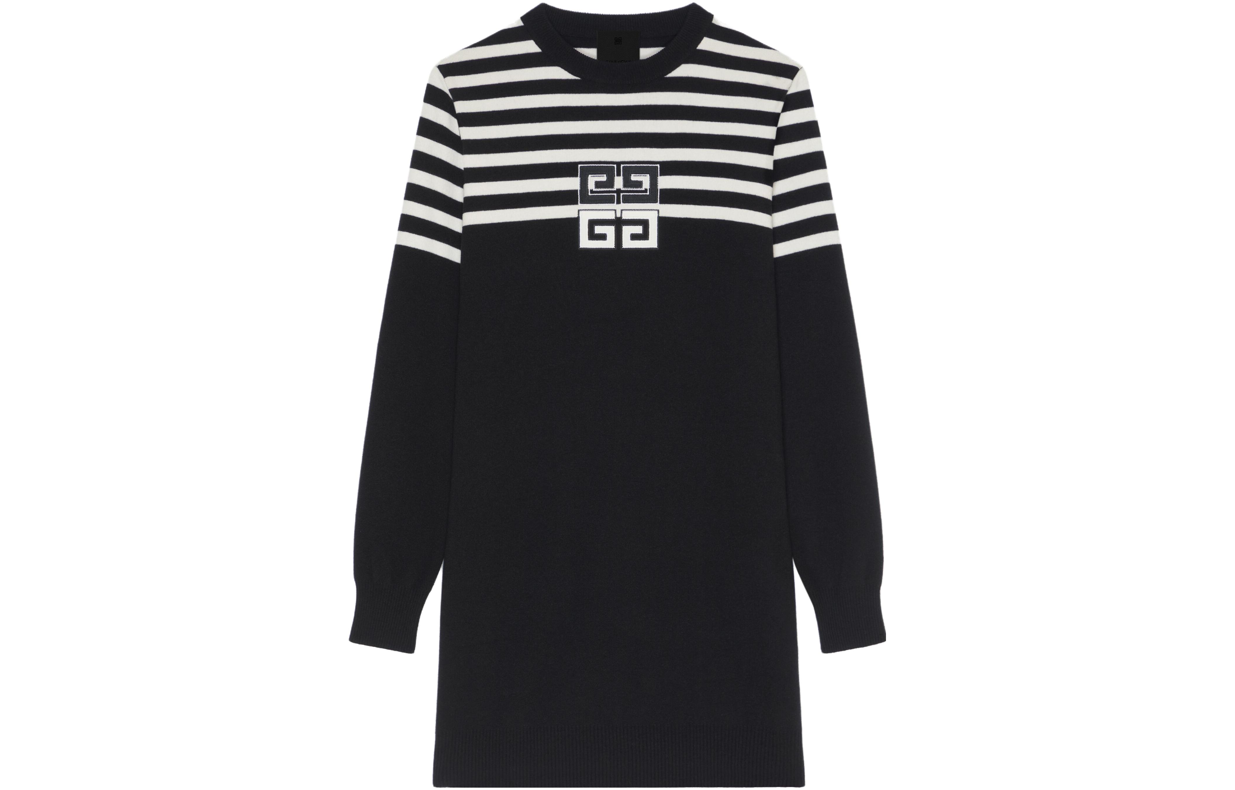 Order (W) 纪梵希SS24拼色条纹黑色长袖短款连衣裙 BW21XU4ZL1-001