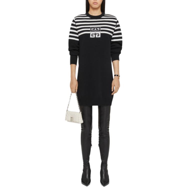 Lookbook (W) 纪梵希SS24拼色条纹黑色长袖短款连衣裙 BW21XU4ZL1-001