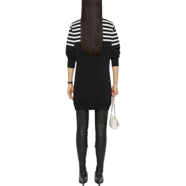 Shop (W) 纪梵希SS24拼色条纹黑色长袖短款连衣裙 BW21XU4ZL1-001
