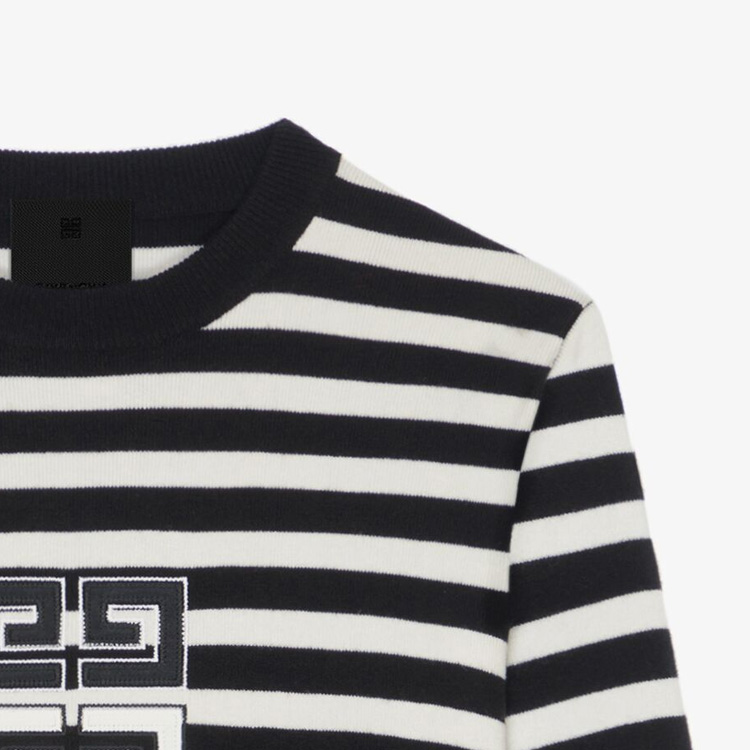 Sizing (W) 纪梵希SS24拼色条纹黑色长袖短款连衣裙 BW21XU4ZL1-001