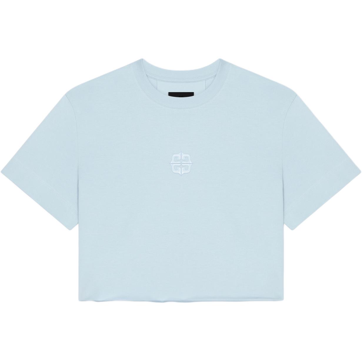 (Women) GIVENCHY SS24  Logo Embroidered Cropped Casual T-Shirt Sky Blue. BW709XP6QU-450