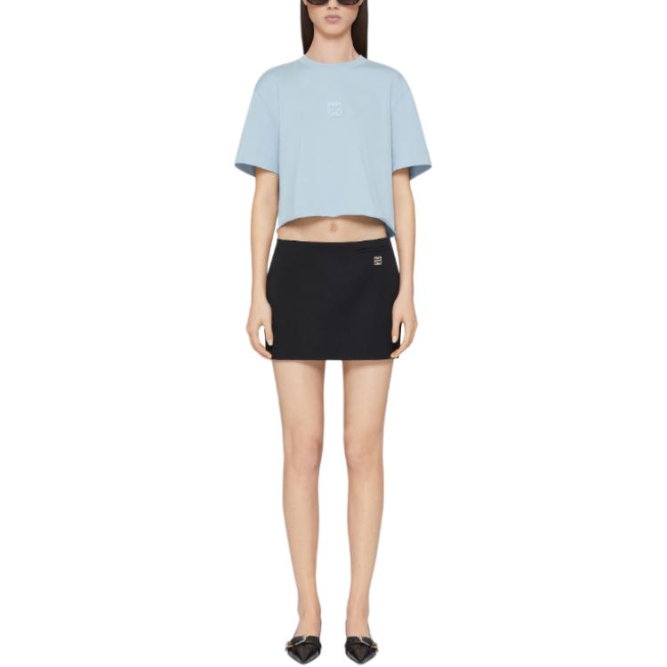 (Women) GIVENCHY SS24  Logo Embroidered Cropped Casual T-Shirt Sky Blue. BW709XP6QU-450 圖 3