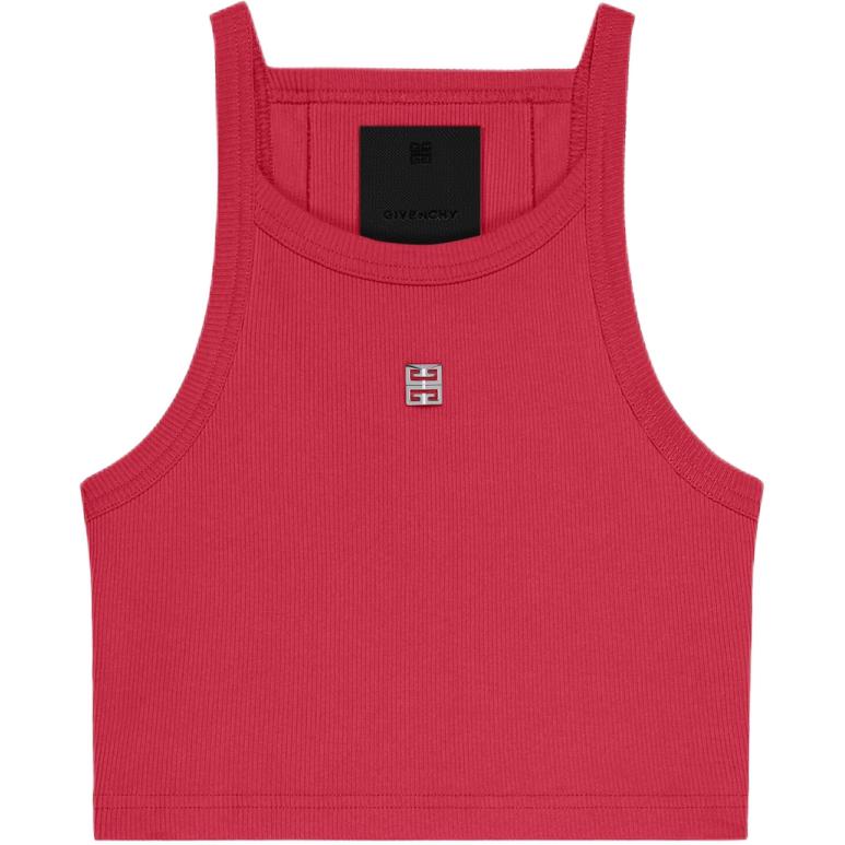 (Women) GIVENCHY SS24  Solid Color Round Neck Logo Crop Tank Top Raspberry. BW70E63YHY-621