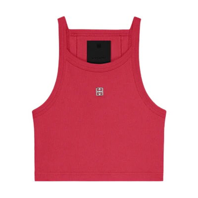 (Women) GIVENCHY SS24 Solid Color Round Neck Logo Crop Tank Top Raspberry. BW70E63YHY-621