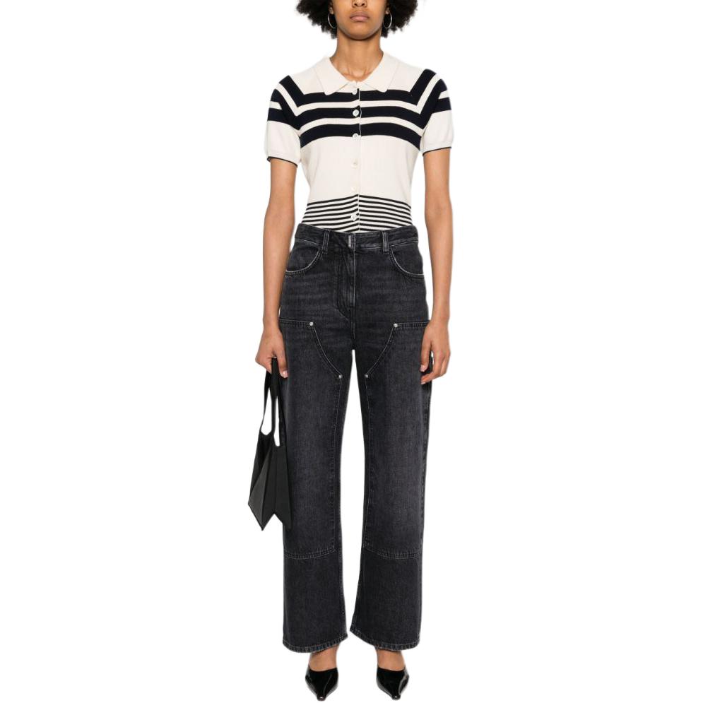 Lookbook (W) GIVENCHY SS24 Jeans Hitam Wanita High-Waist Zipper Straight-Leg Faded BW513G5Y7E-011