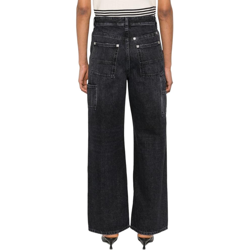 Shop (W) GIVENCHY SS24 Jeans Hitam Wanita High-Waist Zipper Straight-Leg Faded BW513G5Y7E-011