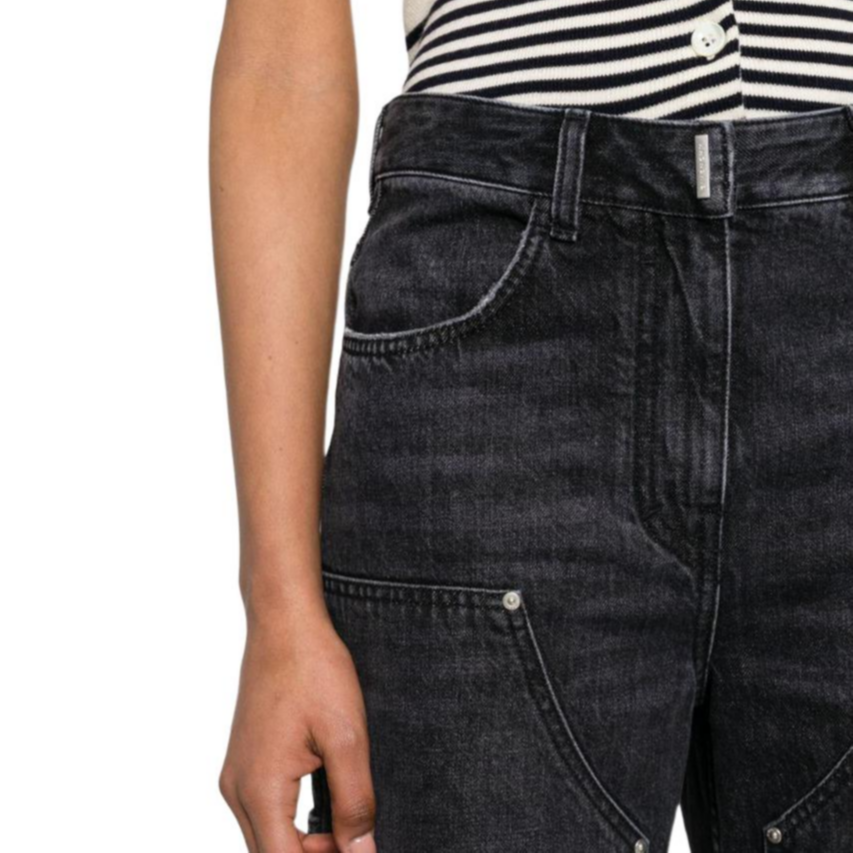 Details for (W) GIVENCHY SS24 Jeans Hitam Wanita High-Waist Zipper Straight-Leg Faded BW513G5Y7E-011