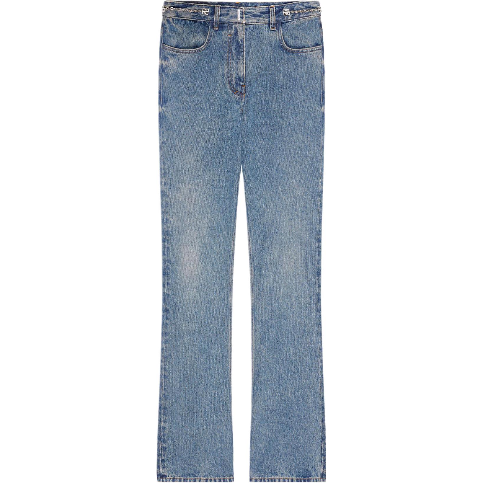 (Women) Givenchy SS24 Flared Mid-Rise Jeans with Metal Logo Accent Women’s - Blue BW51145Y9N-420