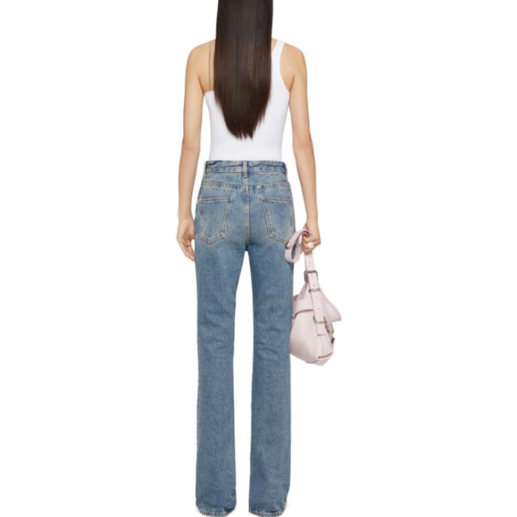 Shop (W) Givenchy SS24 Jeans Flared Mid-Rise Aksen Logo Metal Wanita - Biru. BW51145Y9N-420