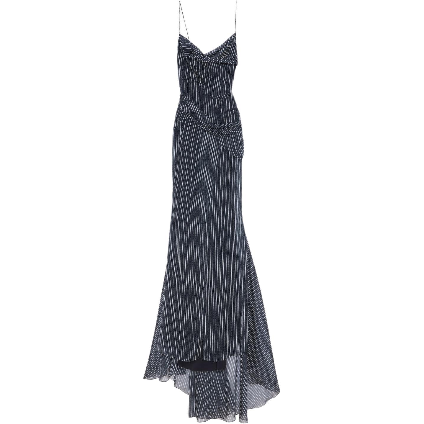 (Women) GIVENCHY SS24 Polka Dot Slip Dress with Side Slits Navy Blue Dress BW225N15NX-411