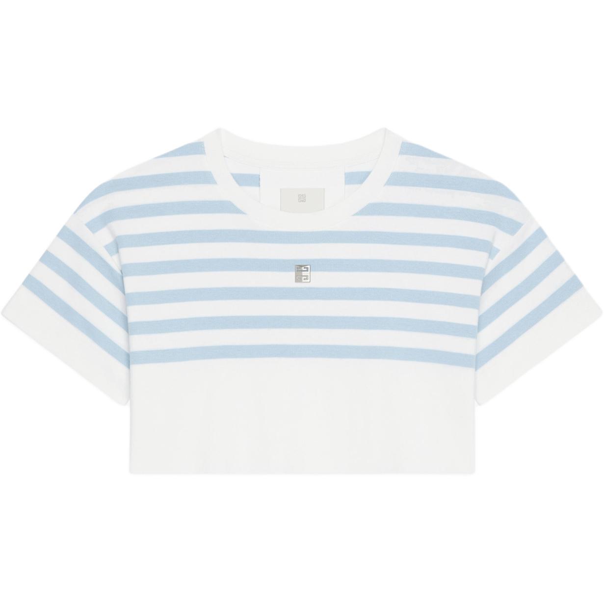 Order (W) GIVENCHY Kaos Wanita Putih Lengan Pendek Striped Colorblock Crewneck BW70EF3YNG-128