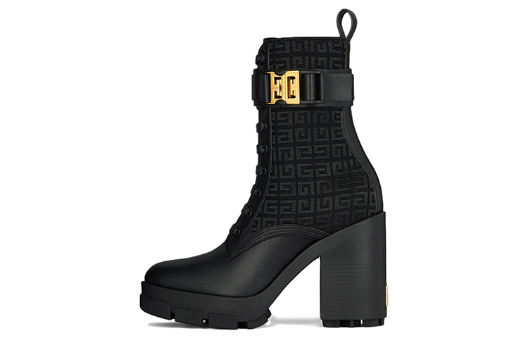 (W) Givenchy Terra 4G Embroidered Zip Ankle Boots 'Black Leather and Canvas'