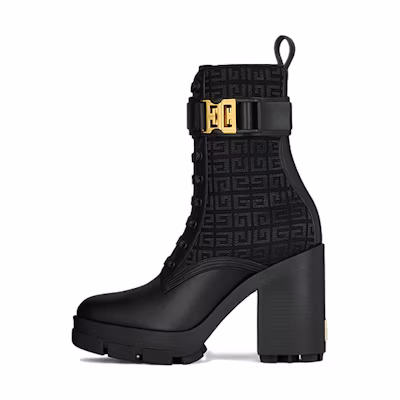 (W) Givenchy Terra 4G Embroidered Zip Ankle Boots 'Black Leather and Canvas'