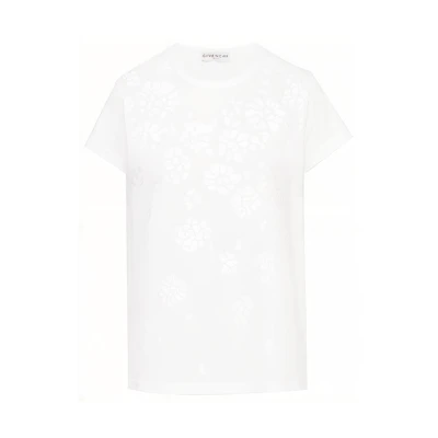 (Women) Givenchy White Floral Appliqué Short Sleeve T-Shirt BW707Y3Z3D-100
