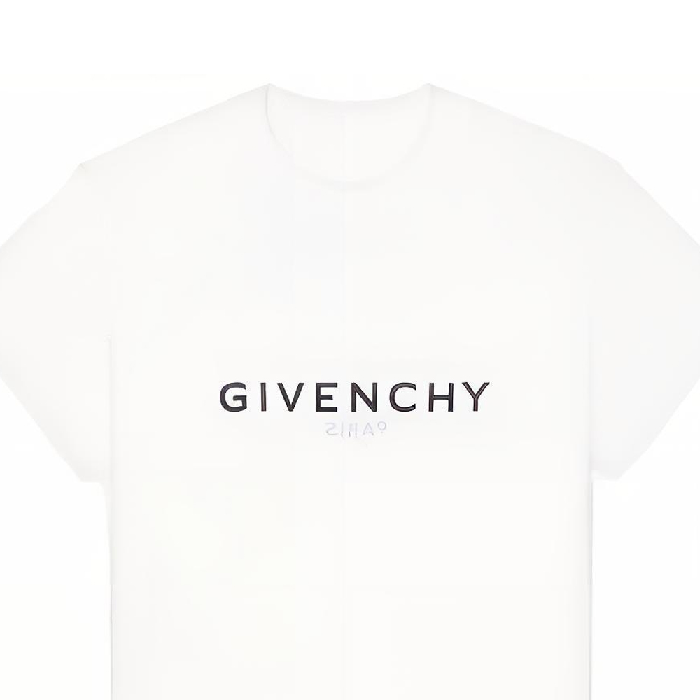 Sizing (W) 지방시 화이트 로고 프린트 반팔 캐주얼 티셔츠. BW707Y3Z6P-100