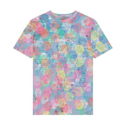 (Women) GIVENCHY BSTROY FW22 Hexagonal Patch Print T-Shirt Multi-Color. BW709Y3Y9C-960